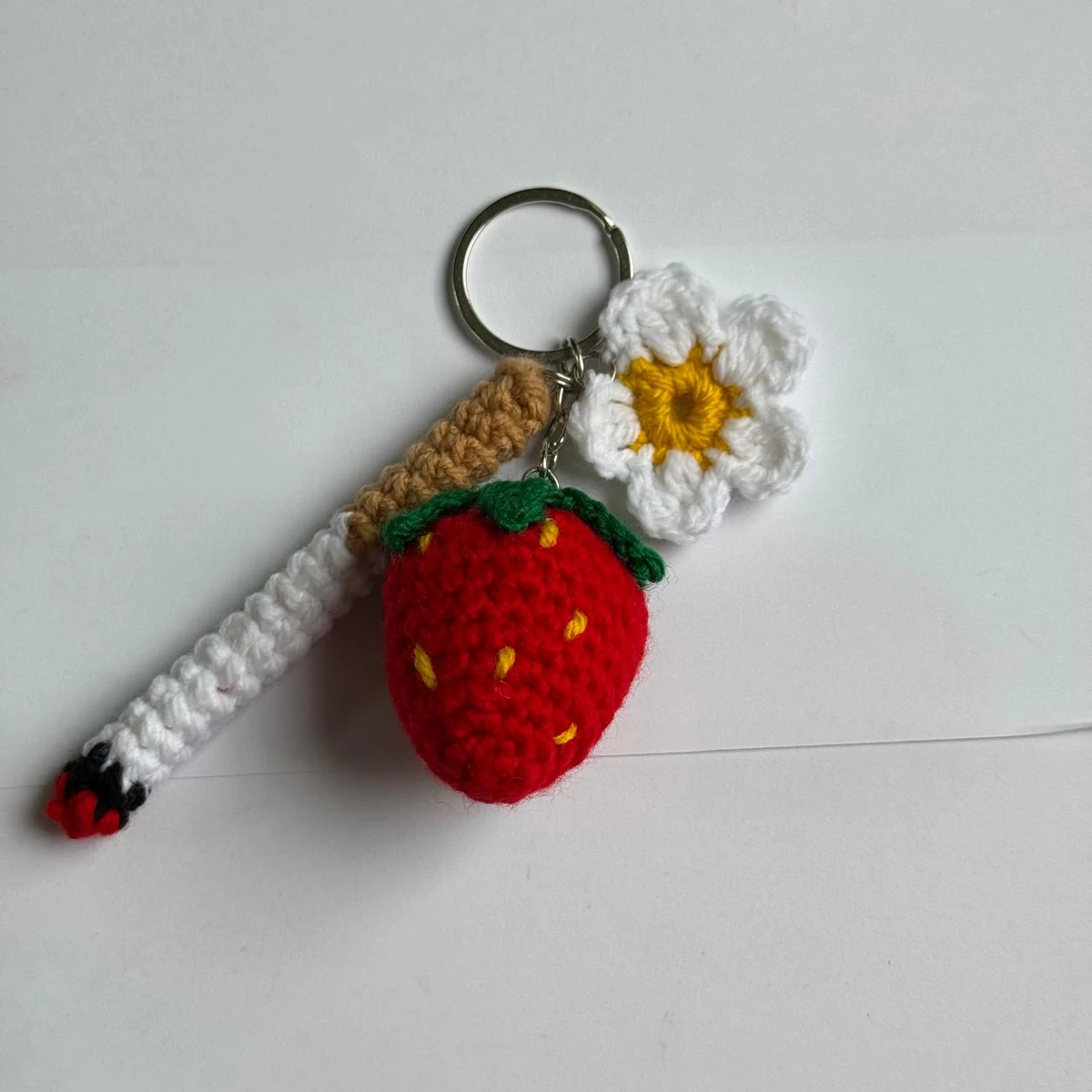 Strawberries and Cigarettes Crochet Keychain